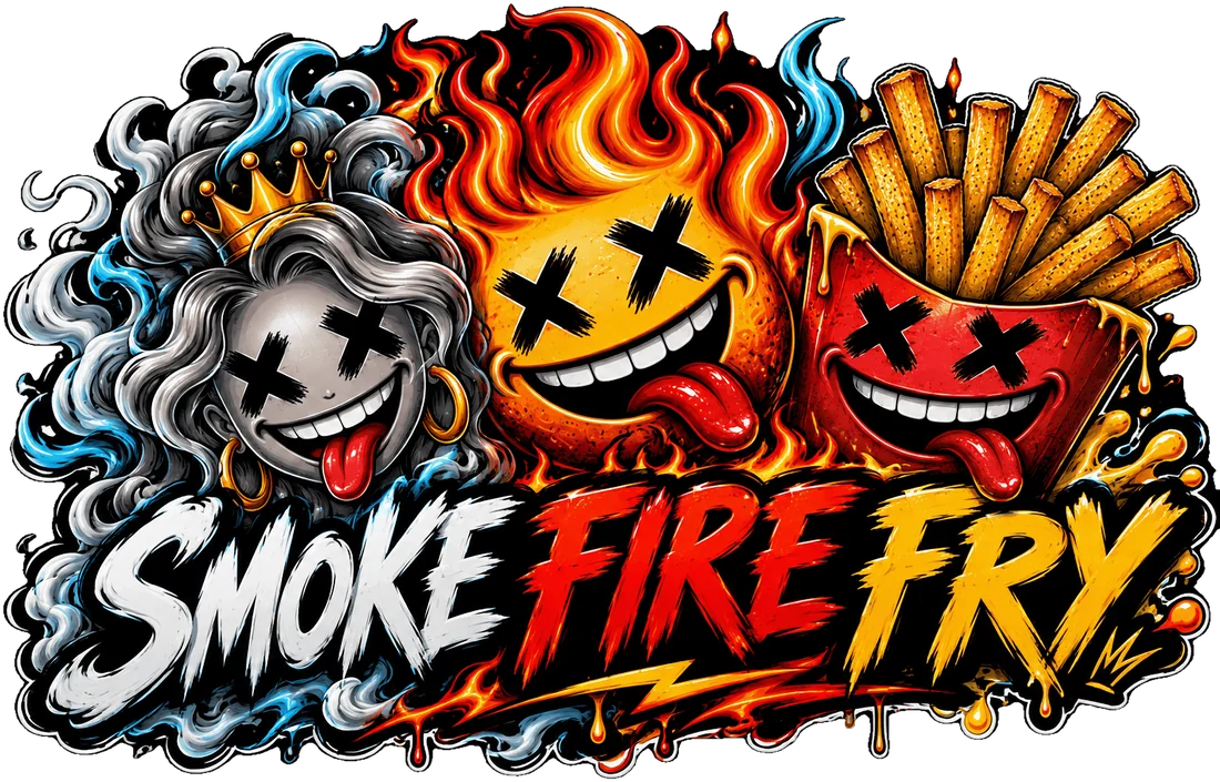Smoke Fire Fry banner with all three mascots